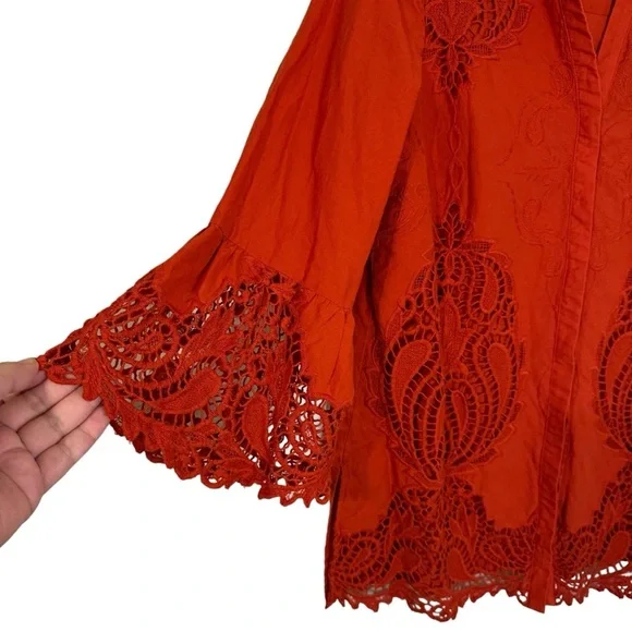 Chicos cutout crochet lace button down bell sleeve blouse top womens 1 US 8/10 M - Picture 3 of 13